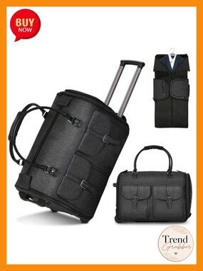 2-in-1 Convertible Rolling Garment Duffle Bag with Wheels, Telescopic Handle,
